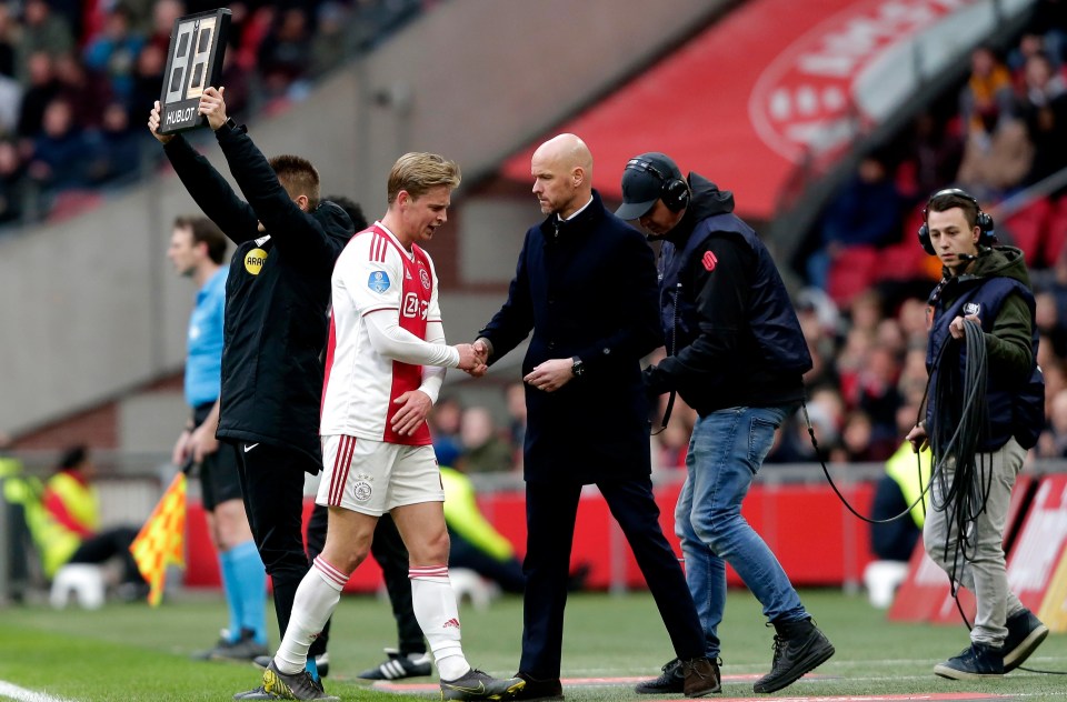 De Jong (left) worked with Ten Hag (right) to great effect at Ajax