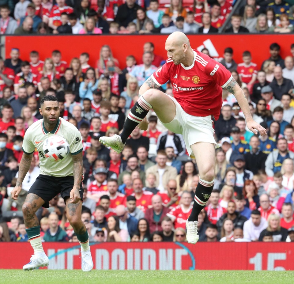 Jaap Stam was typically commanding in defence as Jermaine Pennant watches on