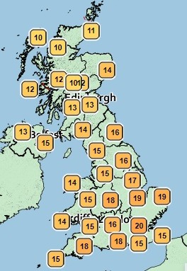 Highs of 20C are predicted tomorrow and on Friday