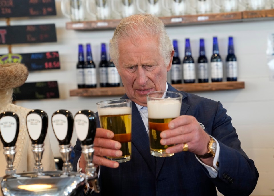 Prince Charles pours a couple of cold ones brewed with water from icebergs — but looks unlikely to get a tip