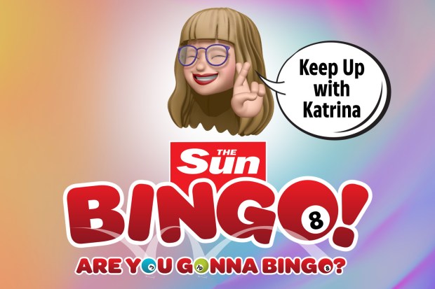 an advertisement for the sun bingo with a woman giving a peace sign