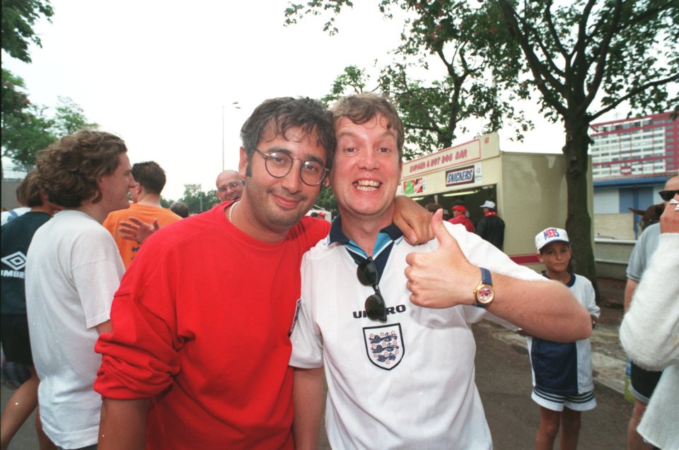 Furious fans were joined by footie legends and showbiz stars to push chiefs into a U-turn. Pictured: song creators David Baddiel and Frank Skinner