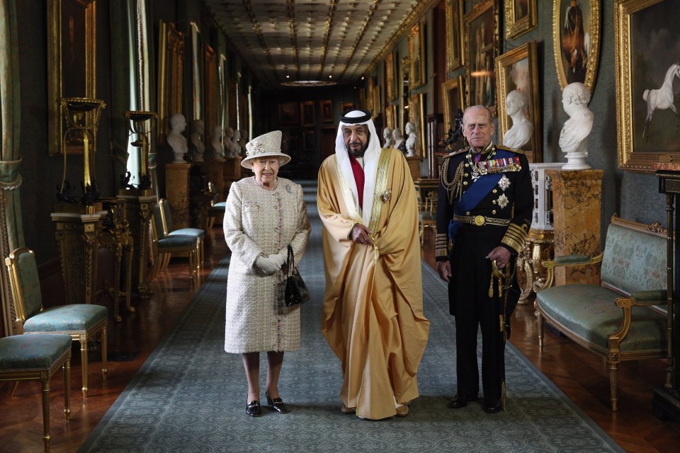 The Queen and Prince Philip greet Sheikh Khalifa bin Zayed Al Nahyan in 2013