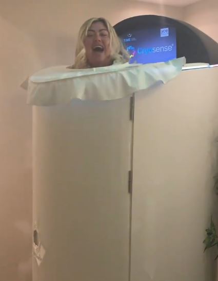 Gemma Collins shivers in the cryotherapy chamber