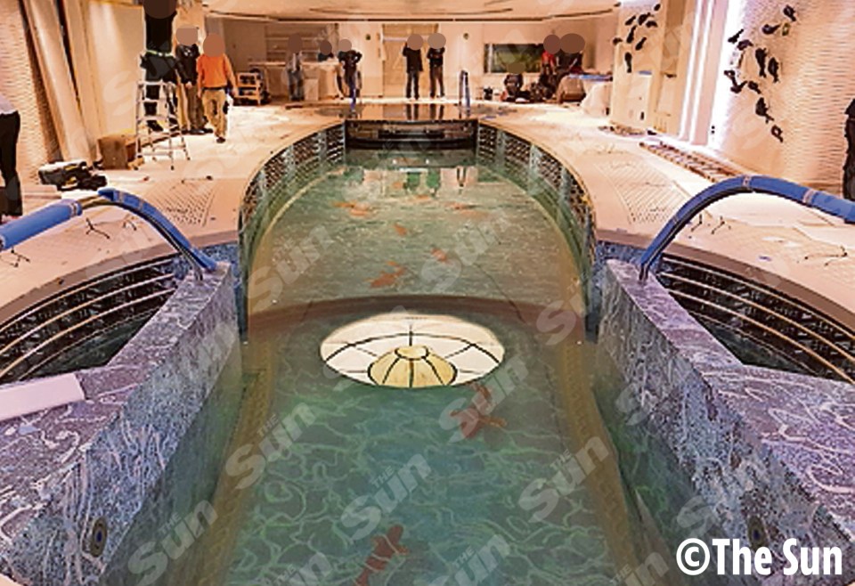 Putin's luxury ship has a tiled dancefloor which lowers to reveal a pool