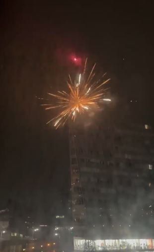 Fireworks were set off outside the Hilton hotel