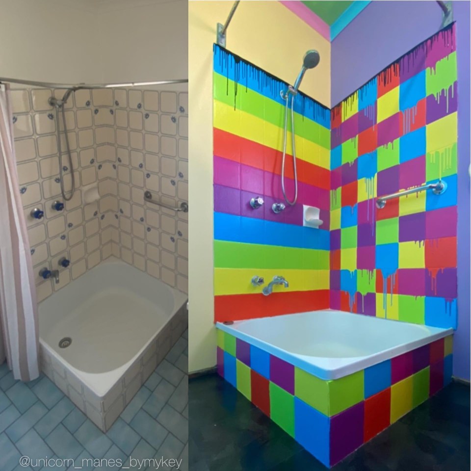 Even his bathroom is a technicolour dream