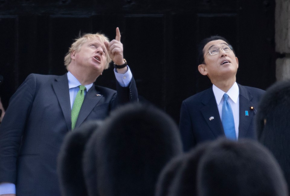 The pre-planned flypast was organised to welcome Japanese PM Fumio Kishida to the UK, where he will sign a historic pact with Boris Johnson