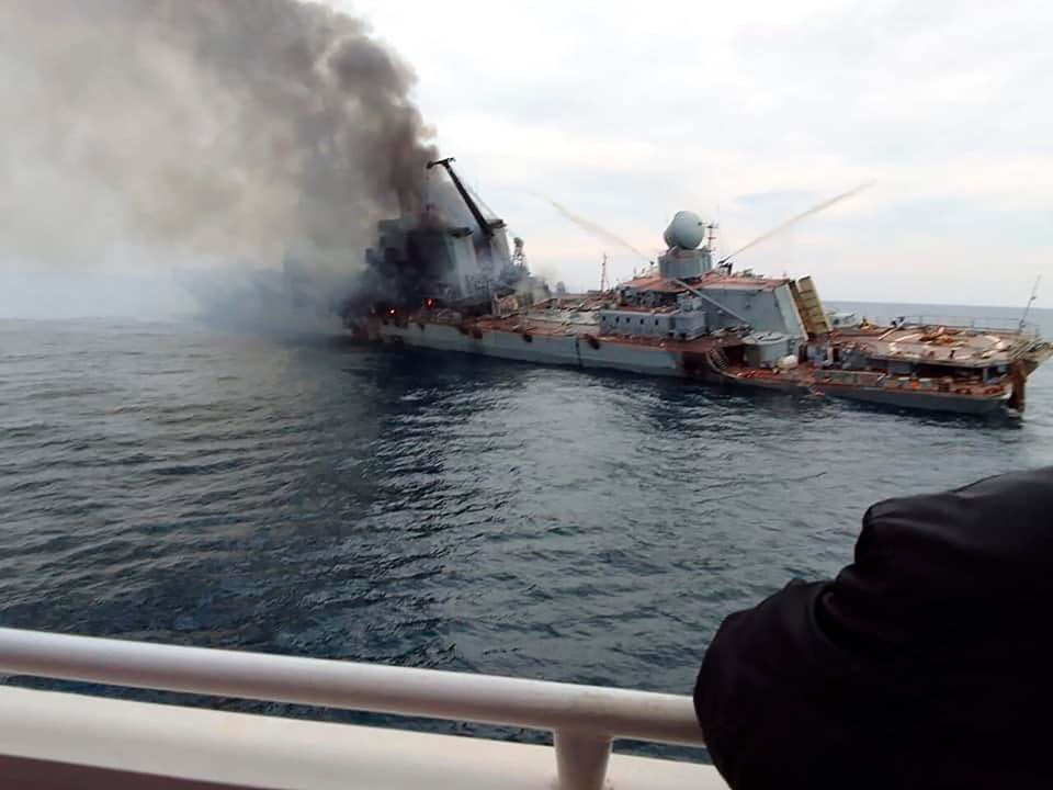 Moskva sunk on April 14 after being hit by two Ukrainian missiles