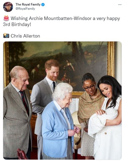 The Queen shared this adorable snap of Archie for his third birthday