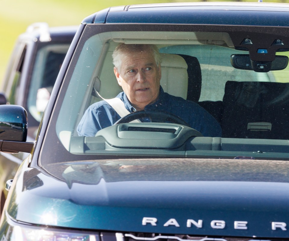 Andrew drives from his Royal Lodge down the Long Walk to Windsor Castle today