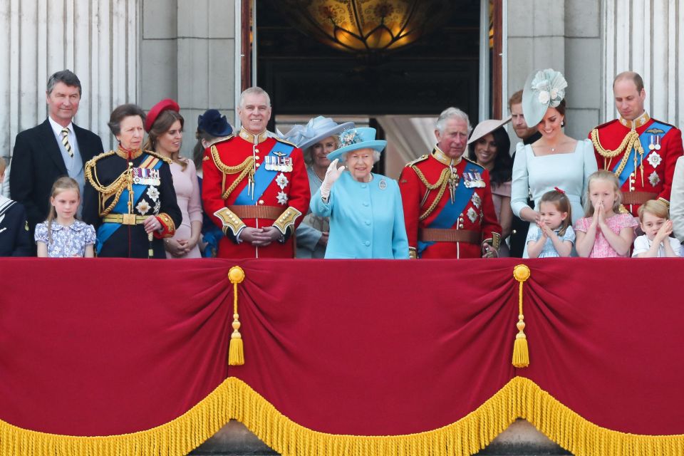 Members of the Royal Family stand on the balcony for the Trooping the Colour in 2018