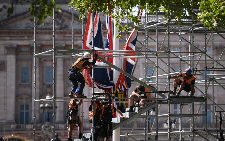 Construction work is carried out at Buckingham Palace ahead of the Platinum Jubilee