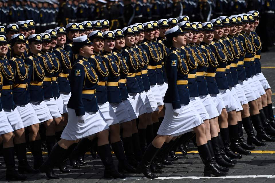 Women soldiers marching through Red Square