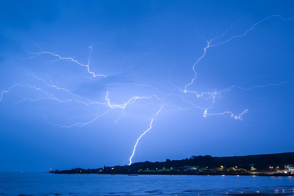 Bolts filled the sky above Swanage in Dorset as the weather moved north