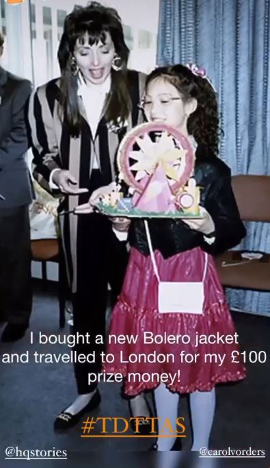 A young Myleene looked chuffed as she presented Carol with her paper Ferris Wheel