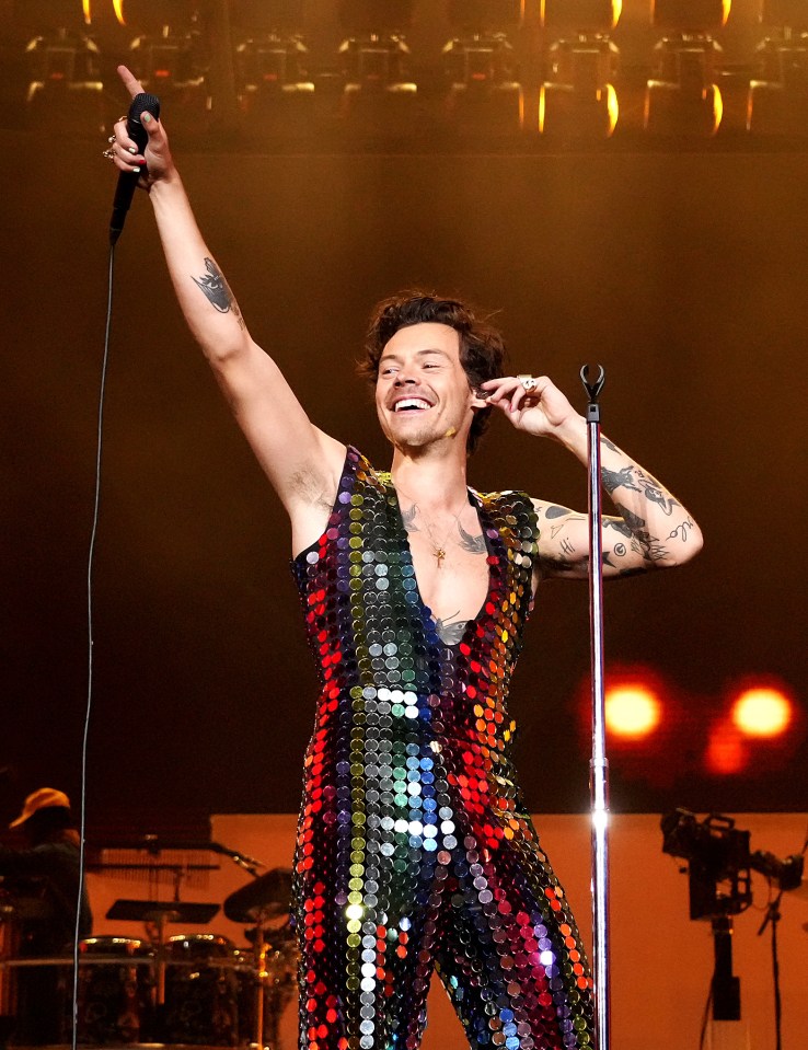 At Coachella this year Harry wore a metallic, figure-hugging, sequinned ensemble