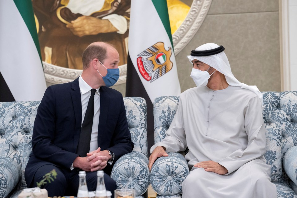 Prince William wears a mask as he meets with Sheikh Mohammed bin Zayed Al Nahyan