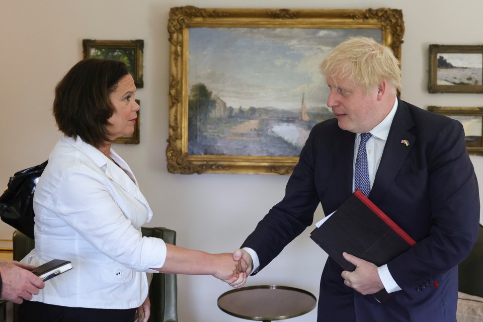 Boris Johnson meets with Mary Lou McDonald of Sinn Fein while visiting Northern Ireland