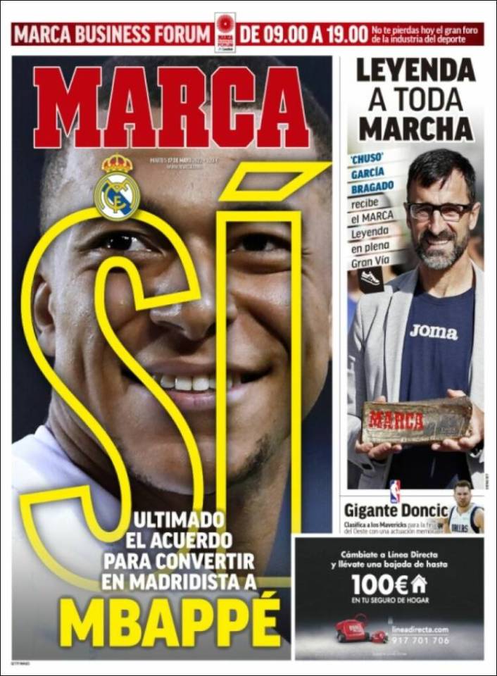 Marca also report Mbappe has finally reached an agreement with the Spanish giants