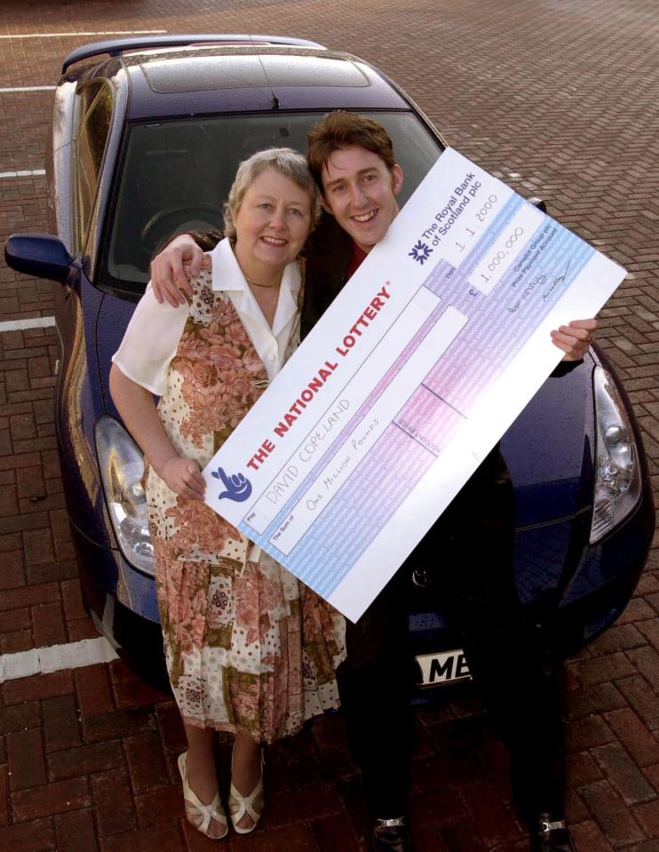 David Copeland with his mother Dawn after collecting his cheque for 1 million in Birmingham