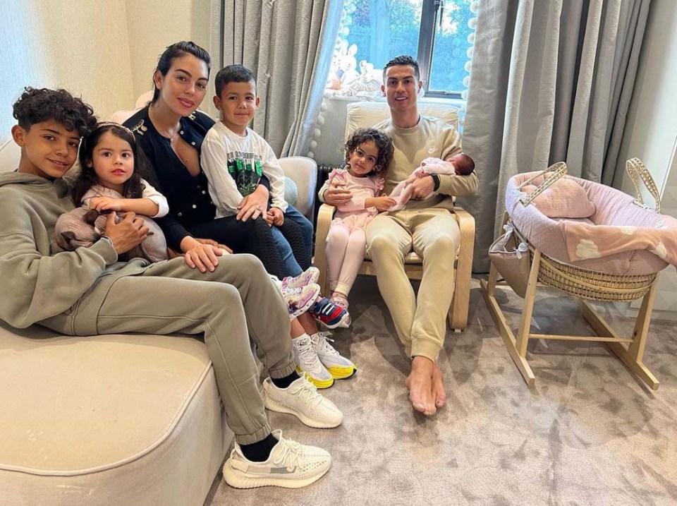 Georgina Rodriguez with Cristiano Ronaldo and their children, including most recent arrival Bella Esmerelda