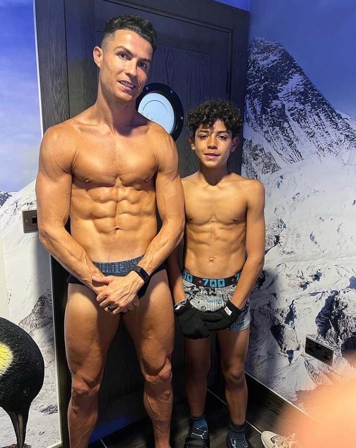 Cristiano Ronaldo in a cryotherapy chamber with his 11-year-old son, Cristiano Jr.