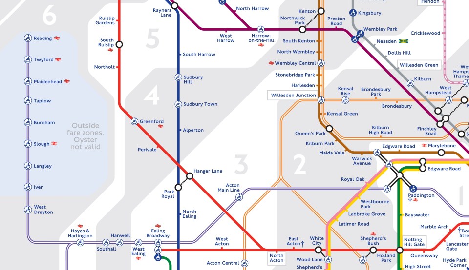 The double purple line differentiates it from underground trains