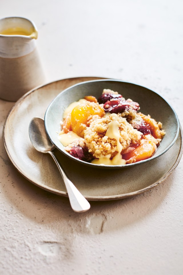 This peach, apricot and plum crumble can be put together in a flash