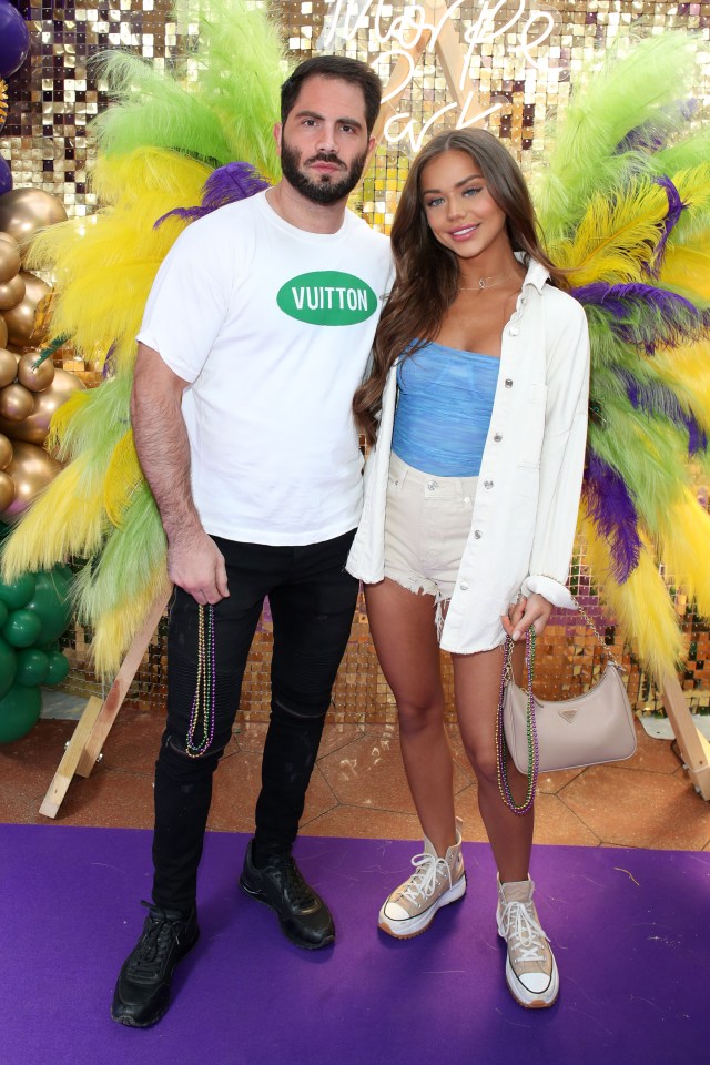 Natalia Zoppa and Hass Saleh are back on as the loved-up couple posed together on the purple carpet at Thorpe Park’s new Mardi Gras event