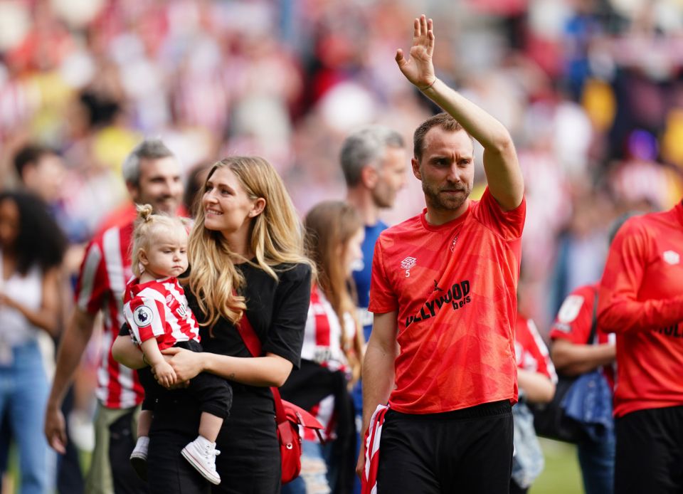 Eriksen and his family appeared to bid the Brentford fans an emotional farewell