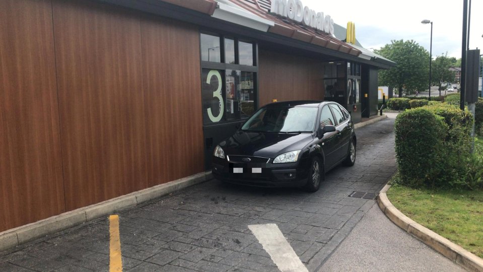 Stuart Yates blocked the drivethru at a Lancashire McDonald's for two hours yesterday