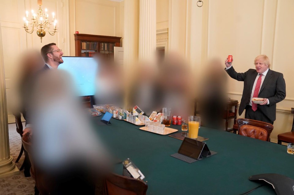 We got sad photos of a sparse gathering of workmates raising a plastic cup as he popped briefly into a leaving do