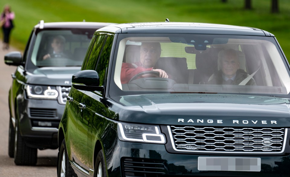 Andrew drives his Range Rover along the Long Walk in Windsor