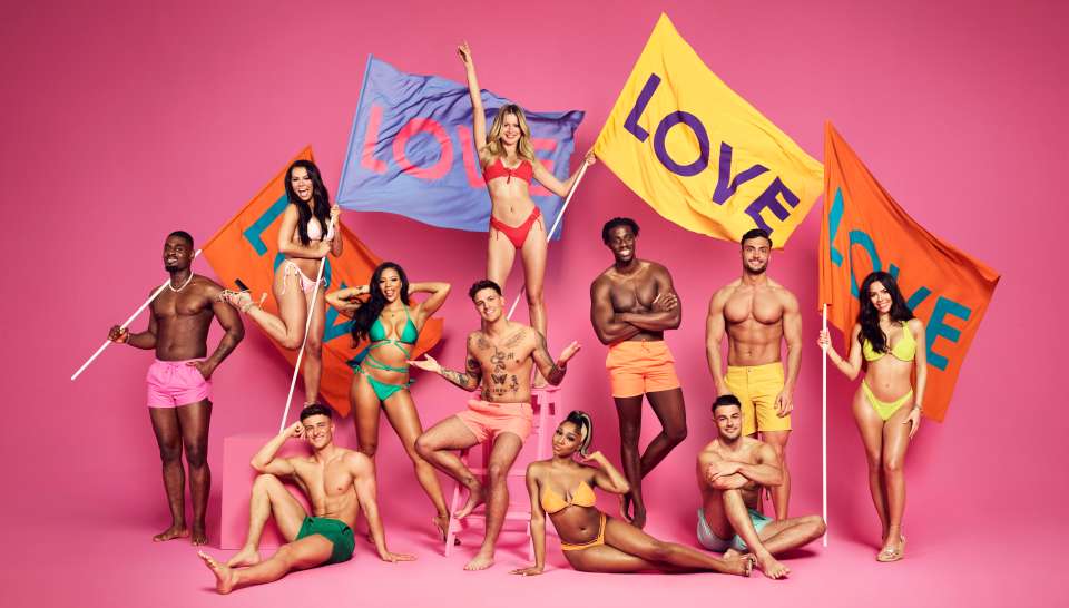 Love Island 2022 stars: [Back row] Dami Hope, Paige Thorne. Amber Beckford, Luca Bish, Tasha Ghouri, Ikenna Ekwonna, Davide Sanclimenti and Gemma Owen. [Front row] Liam Llewellyn, Indiyah Polack and Gemma Owen