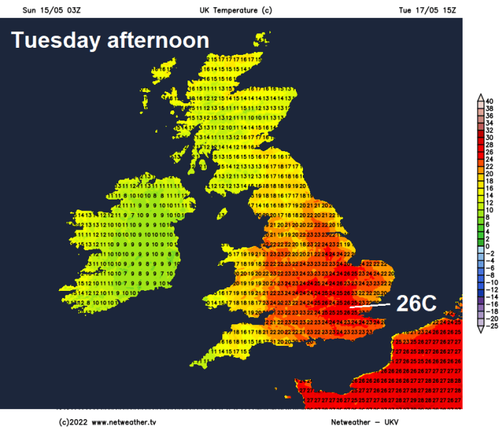 The UK could be basking in its hottest day of 2022 on Tuesday