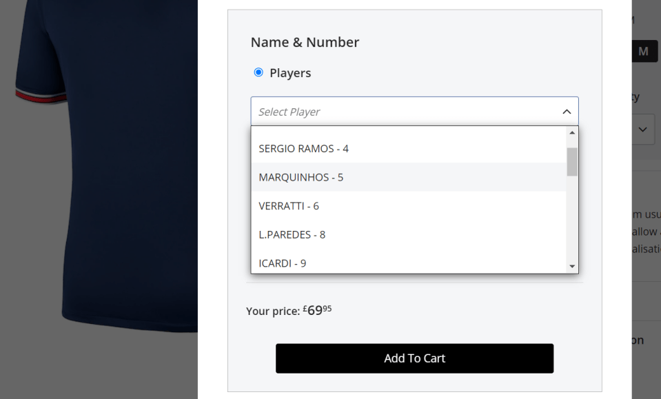 Mbappe's name and number option is no longer available on PSG's official site personalisation option