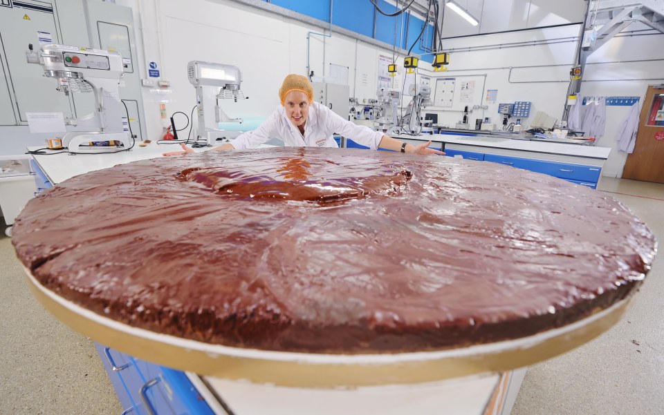 Frances Quinn spent 11 hours on the 6ft wide, 13st treat which includes 160 eggs and 18lbs of dark chocolate