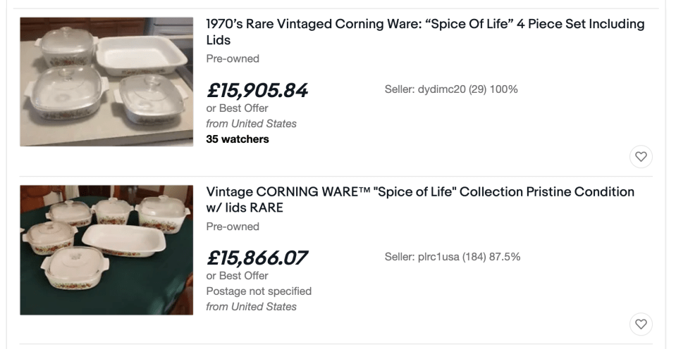 Sets of the dishes are fetching thousands on auction sites such as eBay