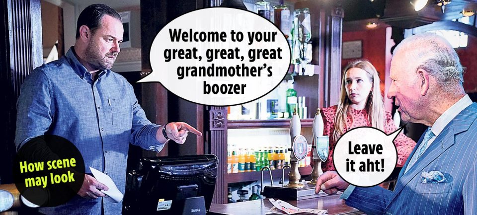 How the scene featuring pub landlord Mick Carter and Prince Charles might look