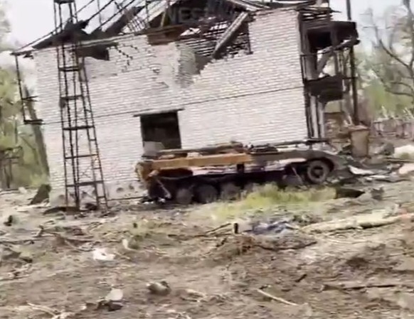 Charred remains of a Russian armoured vehicle