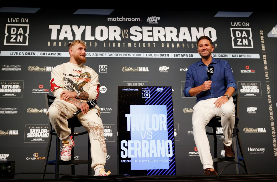 Jake Paul (left) and Eddie Hearn (right) during a Q&A session