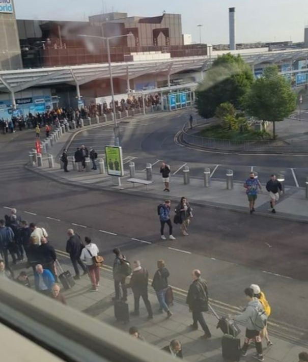 Passengers had to queue outside Birmingham Airport