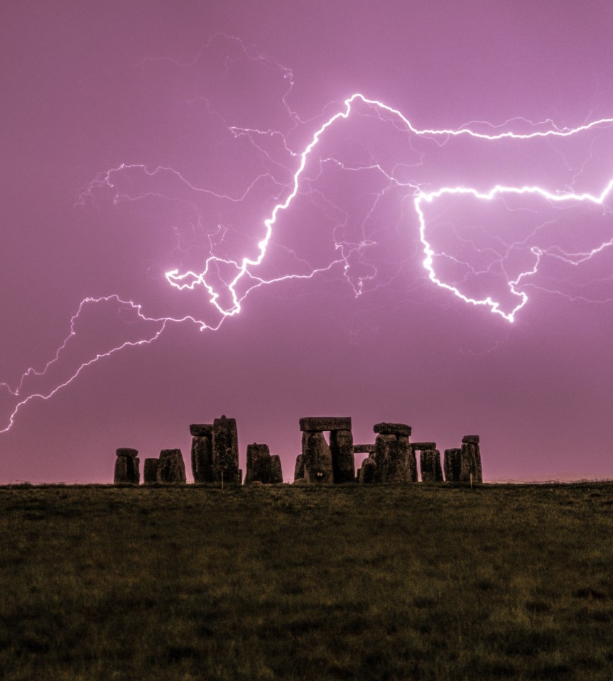 The storm lit up Stonehenge in Wiltshire