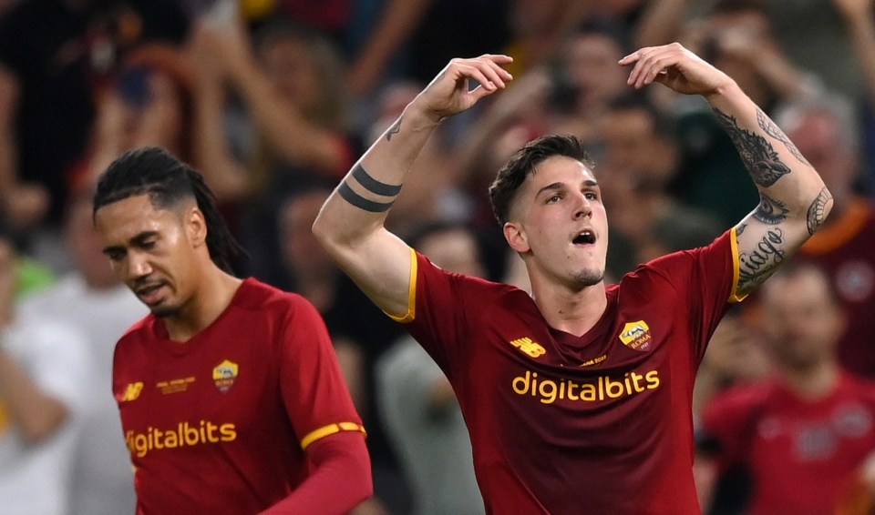 Nicolo Zaniolo (right) celebrates scoring the winning goal