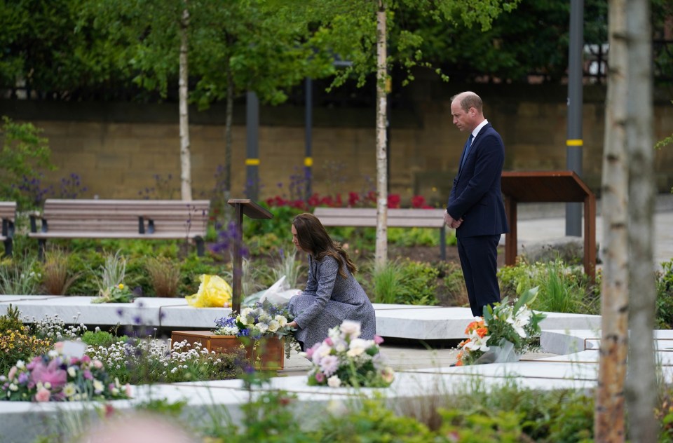 The Duchess of Cambridge lays down a wreath as the Duke delivers a speech