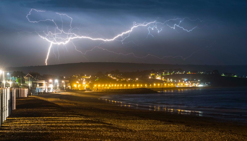 Lightening cracked dramatically over Weymouth in Dorset