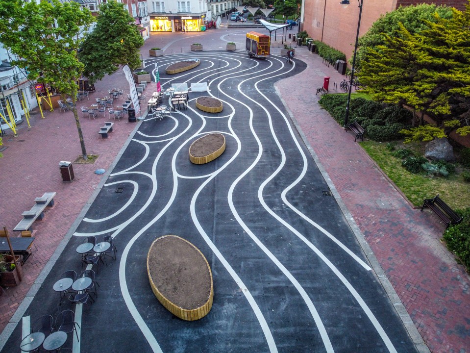 Shoppers are furious that council chiefs have wasted money painting wiggly white lines in a new pedestrianised zone