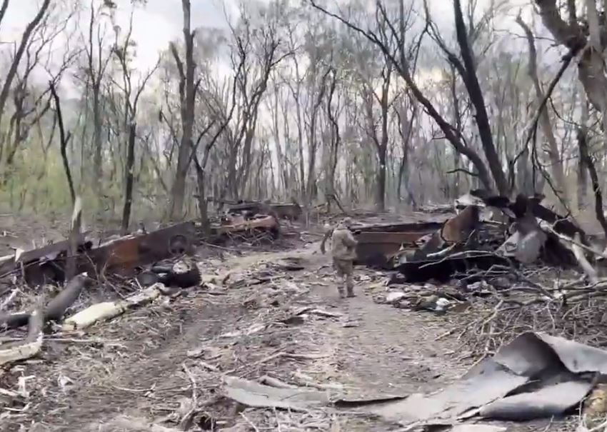 The scene on the ground where Russian troops were obliterated