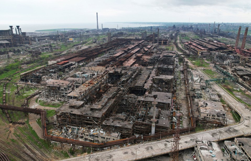 Nearly 2,500 Ukrainians surrendered after 82 days of defending Mariupol’s Azovstal steelworks, shown in ruins in this aerial picture